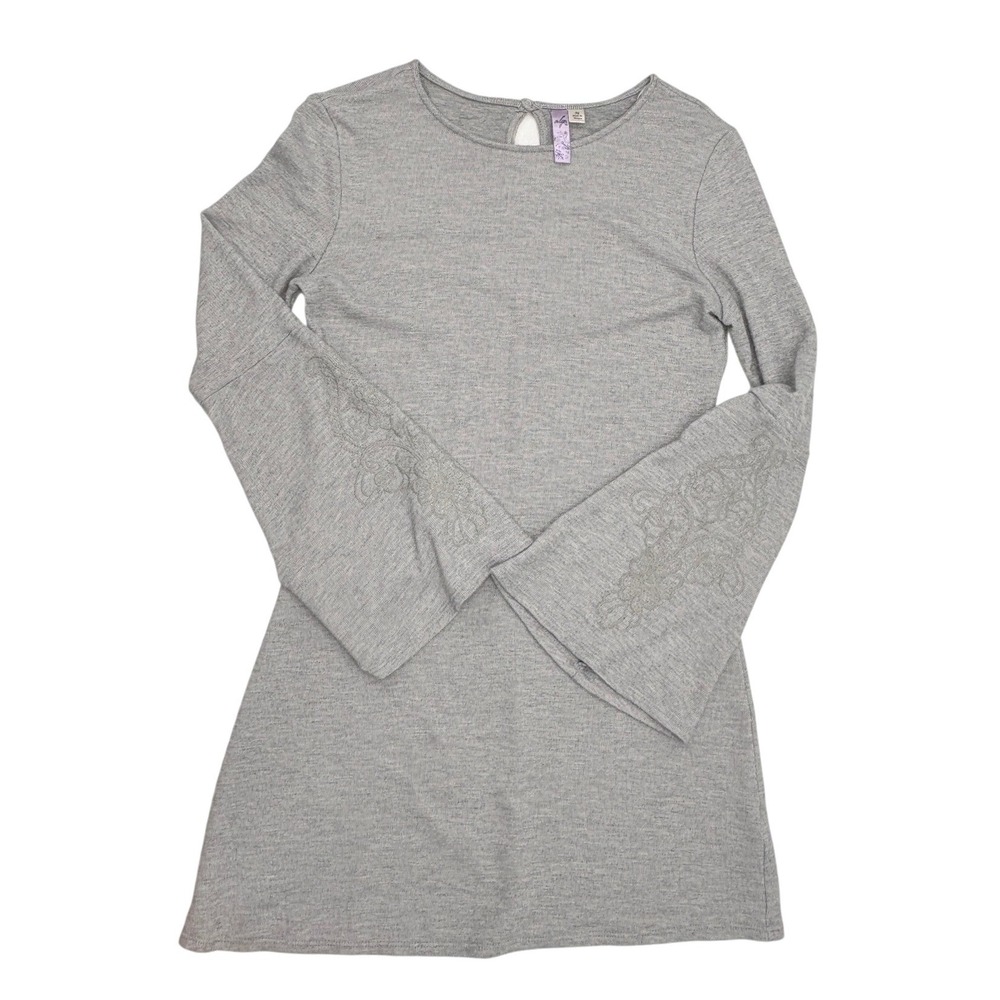 Alya Francescas Knit Bell Sleeve Embroidered Tunic Dress Medium Gray Mini Dress - Picture 2 of 12
